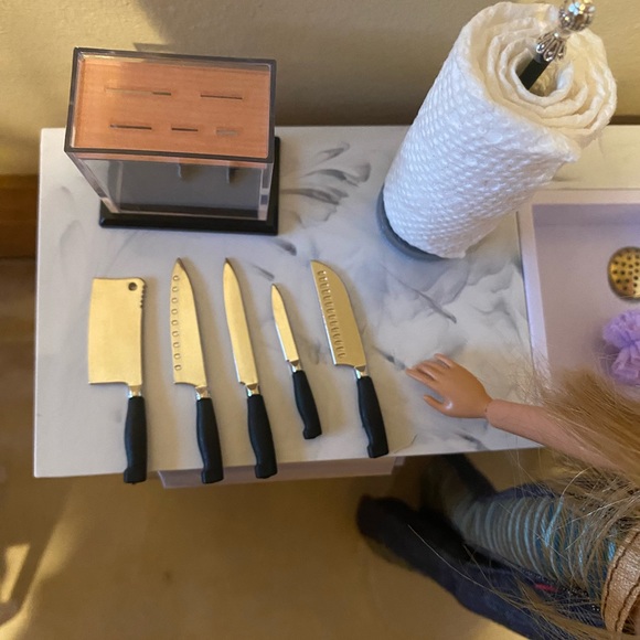 Barbie kitchen Accessory Butcher Block Knife 6 pc Set - Picture 3 of 11